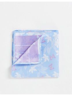 pocket square in baby blue floral with butterflies