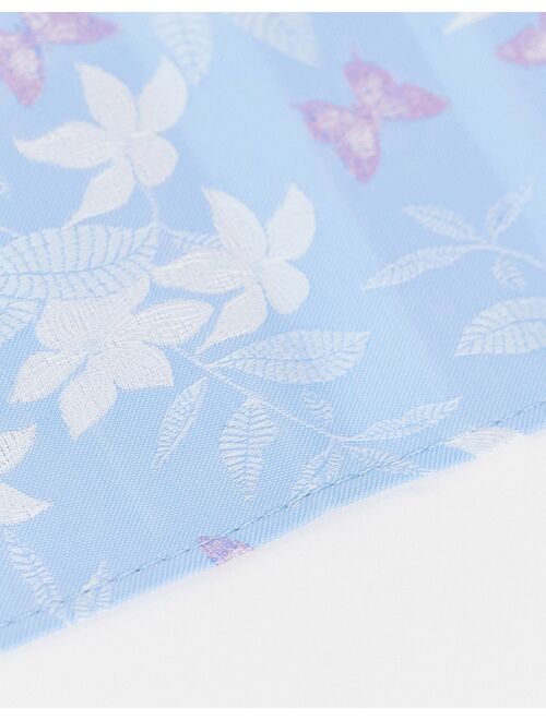 ASOS DESIGN pocket square in baby blue floral with butterflies