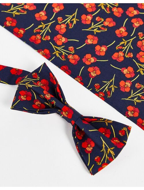 Gianni Feraud liberty print bow tie and pocket square in red floral