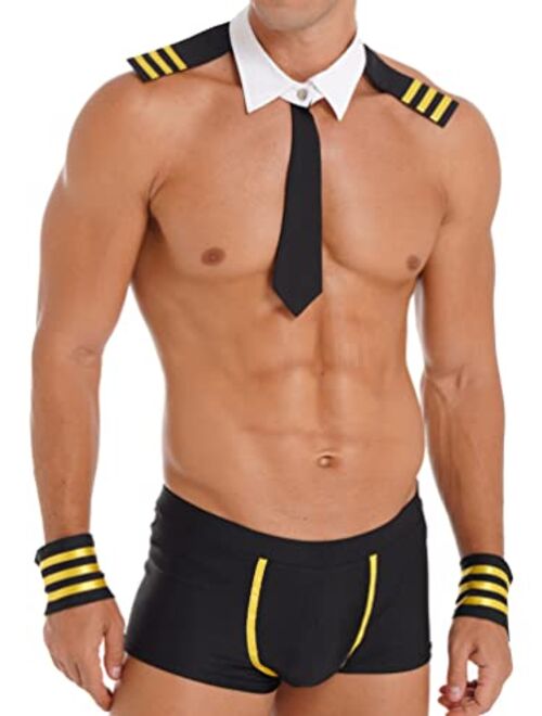YiZYiF Mens Sexy Sailor Halloween Costume Outfit Lingerie Set Mankini Suspender Swimsuit Thong Underwear