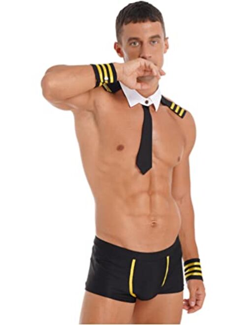 YiZYiF Mens Sexy Sailor Halloween Costume Outfit Lingerie Set Mankini Suspender Swimsuit Thong Underwear