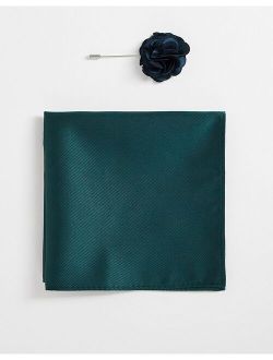 Gianni Feraud lapel pin and pocket square set in forest green