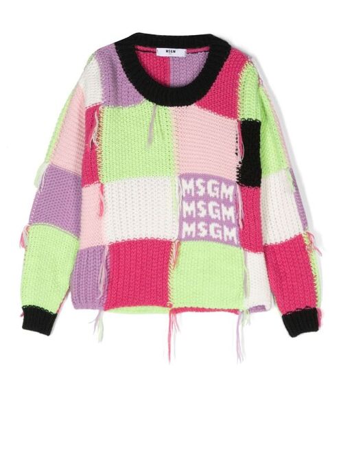 MSGM Kids distressed patchwork jumper