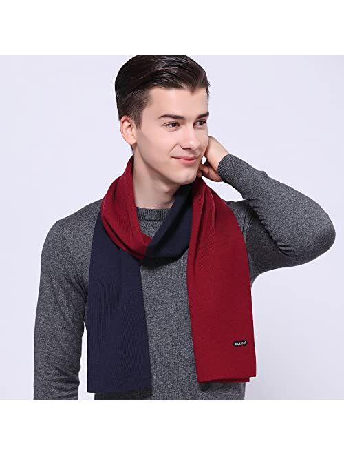 KODOD Plaid Striped Wool Scarf for Men - Winter Soft Thick Cashmere Knit Scarves