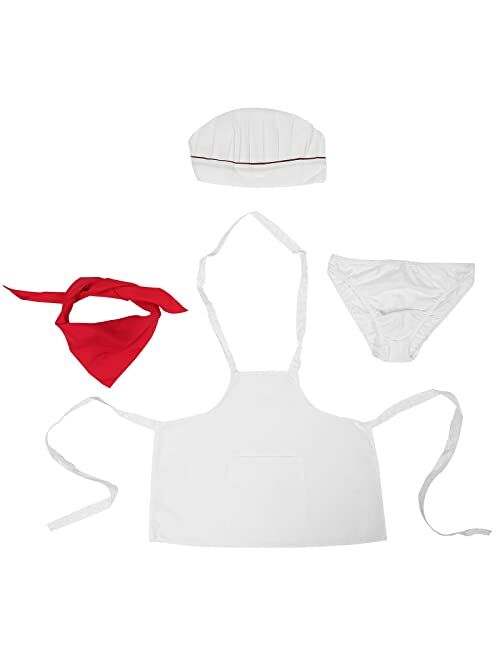BESTOYARD Men Sexy Outfits Lingerie Set Chef Sexy Cosplay Outfits Apron for Bachelor Party Role Play Halloween Costume Waiter Lingerie Valentine Birthday Gift (Hat+Underp