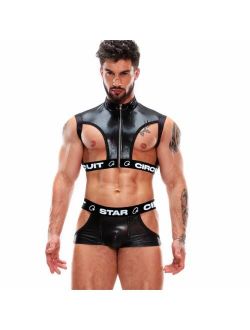Circuit Star sexy PU crop top underwear jockstrap for men Circuit Party police halloween costume set