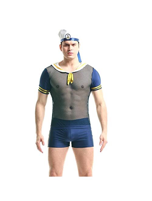 NzwilunsMens Role Play Costume Outfit Sexy Sailor Costume Outfit Lingerie Set,Stripe Navy Halloween Costume Cosplay Outfit