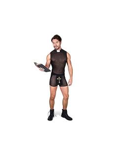 Karnival Costumes Sexy Priest Costume - Halloween Mesh Tank Top Brief Clubwear, Black