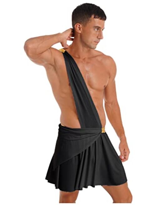 Haitryli Mens Ancient Greek Roman Cosplay Costumes One-Shoulder Strap Ruffle Skirt Grecian Sexy Toga
