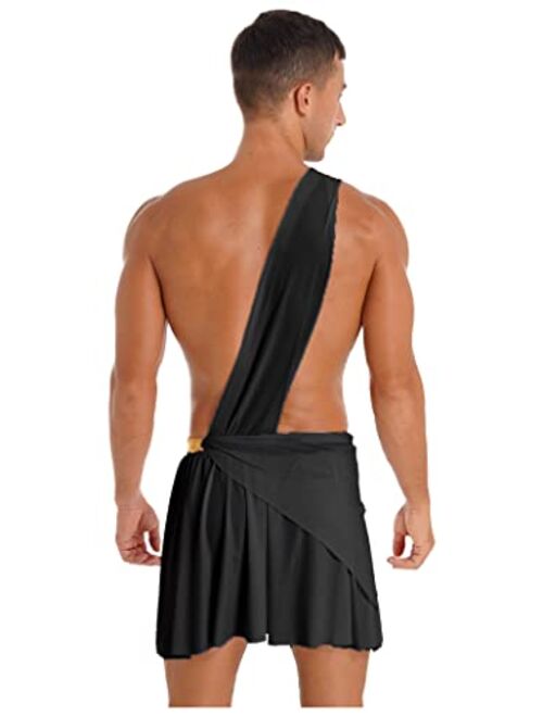 Haitryli Mens Ancient Greek Roman Cosplay Costumes One-Shoulder Strap Ruffle Skirt Grecian Sexy Toga
