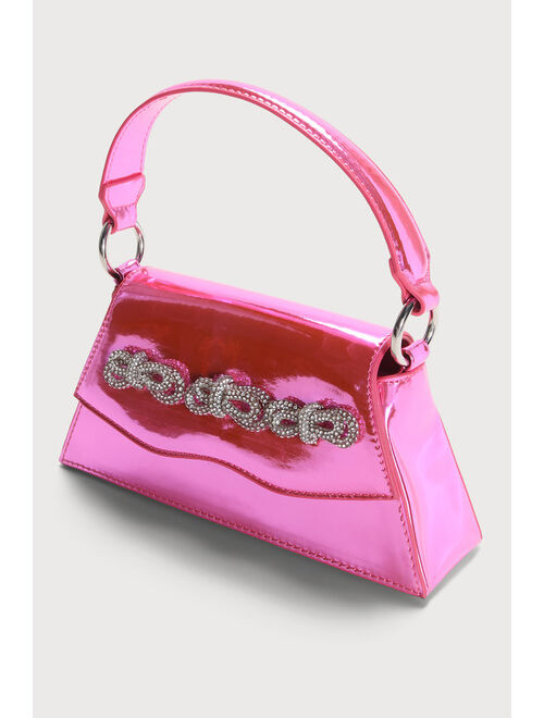 Lulus Blair Metallic Pink Rhinestone Bow Mini Handbag
