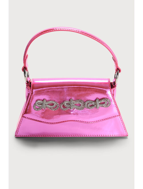 Lulus Blair Metallic Pink Rhinestone Bow Mini Handbag