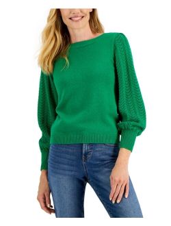 CHARTER CLUB Pointelle Blouson-Sleeve Sweater, Created for Macy's