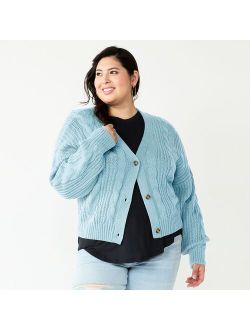 Juniors' Plus Size SO Cable Cropped Cardigan