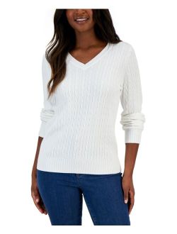 Karen Scott KAREN SCOTT Women's Cable V-Neck Long Sleeve Sweater, Created for Macy's