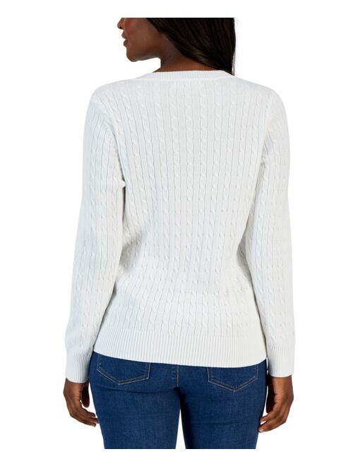 Karen Scott KAREN SCOTT Women's Cable V-Neck Long Sleeve Sweater, Created for Macy's