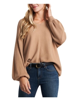 Rib-Knit Bubble Sleeve Sweater