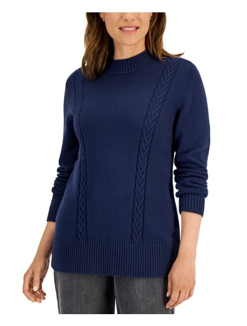 Karen Scott KAREN SCOTT Women's Cotton Cable-Knit Sweater, Created for Macy's