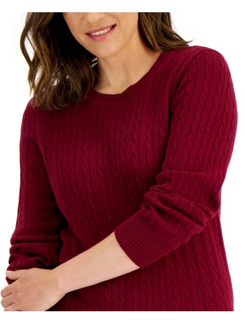Karen Scott KAREN SCOTT Women's Cotton Crewneck Cable Sweater, Created for Macy's