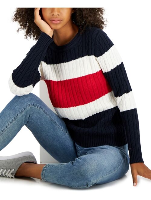 Tommy Hilfiger TOMMY HILFIGER Women's Cotton Striped Cable-Knit Sweater