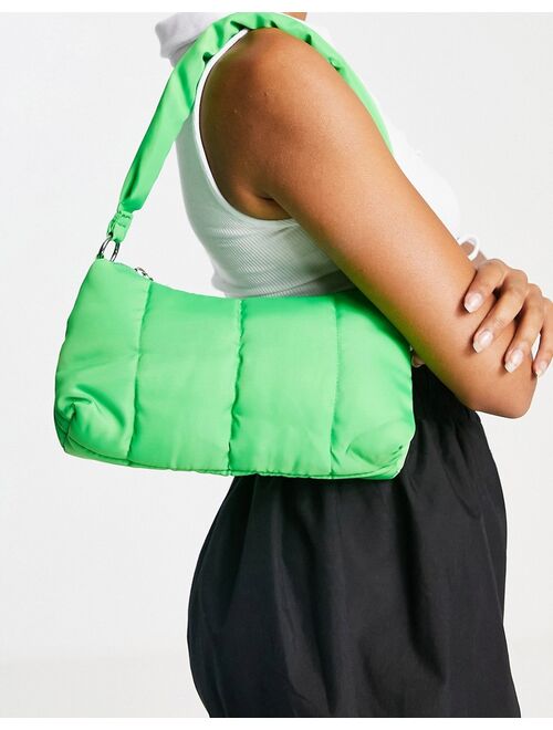 Monki padded nylon shoulder bag in bright green
