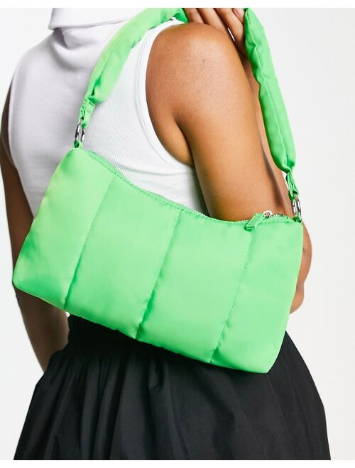 Monki padded nylon shoulder bag in bright green