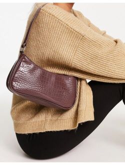 faux croc 00s shoulder bag in brown