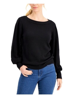 Petite Pointelle Puff Sleeve Sweater, Created for Macy's