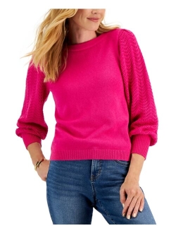 Petite Pointelle Puff Sleeve Sweater, Created for Macy's