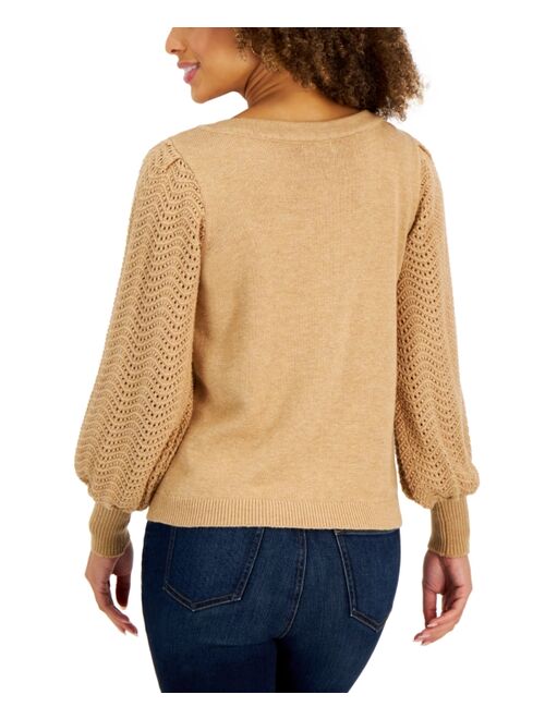 Charter Club CHARTER CLUB Petite Pointelle Puff Sleeve Sweater, Created for Macy's