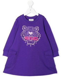 Kids Tiger-embroidered sweatshirt dress