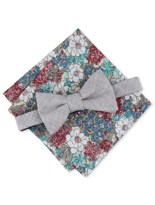 BAR III Men's Forte Pre-Tied Solid Bow Tie & Floral Pocket Square Set, Created for Macy's