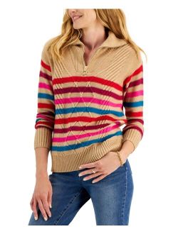 Women's Zippered Striped Sweater, Created for Macy's
