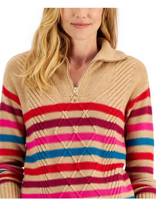CHARTER CLUB Women's Zippered Striped Sweater, Created for Macy's