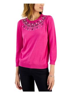 Women's Jewel-Embellished Puff-Sleeve Sweater, Created for Macy's