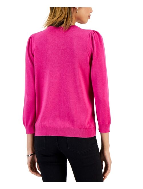 CHARTER CLUB Women's Jewel-Embellished Puff-Sleeve Sweater, Created for Macy's