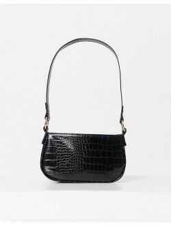 croc effect 90s shoulder bag in black