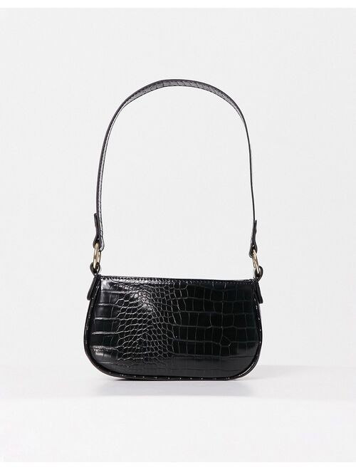 ASOS DESIGN croc effect 90s shoulder bag in black