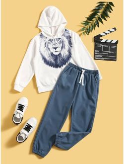 Boys Lion Print Hoodie & Drawstring Sweatpants
