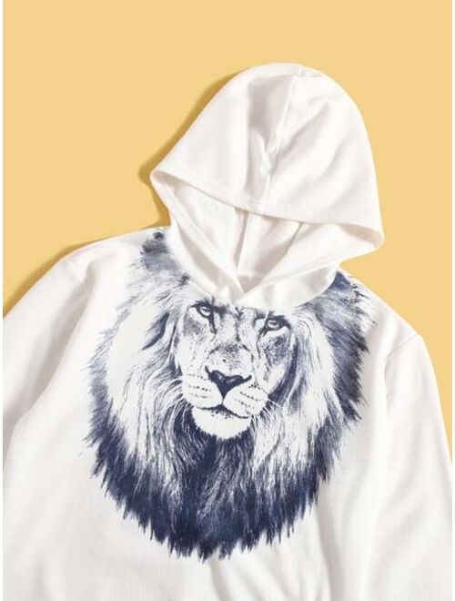 SHEIN Boys Lion Print Hoodie & Drawstring Sweatpants