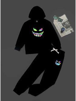 Boys Reflective Expression Print Hoodie & Bow Front Sweatpants