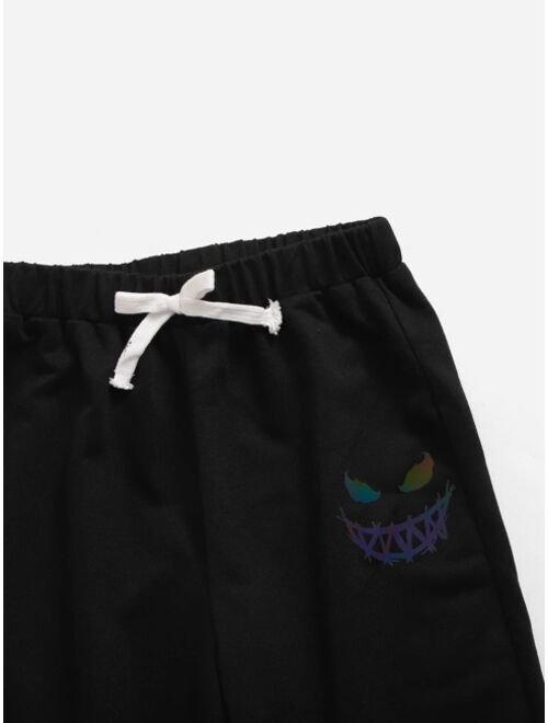 SHEIN Boys Reflective Expression Print Hoodie & Bow Front Sweatpants