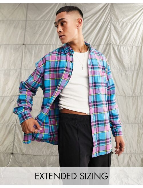 ASOS DESIGN 90s oversized brushed flannel plaid shirt in bright multi color