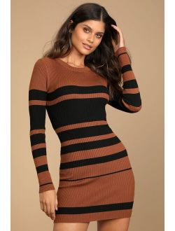 Thankful for You Brown and Black Striped Sweater Dress