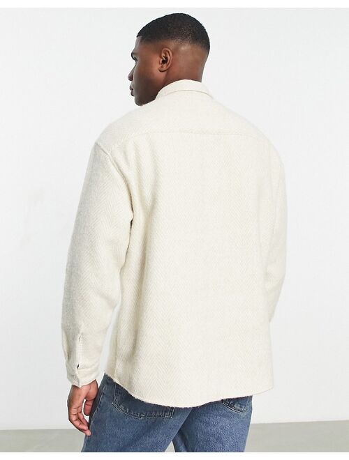 ASOS DESIGN 90s oversized wool mix shirt in beige herringbone