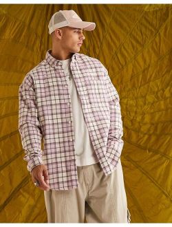 90s oversized brushed flannel check shirt in lilac and cream