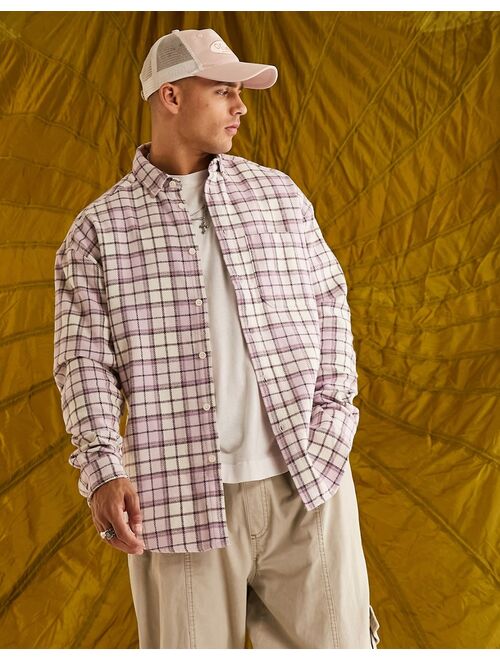 ASOS DESIGN 90s oversized brushed flannel check shirt in lilac and cream