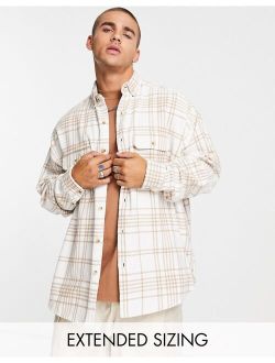 extreme oversized brushed flannel check shirt in ecru