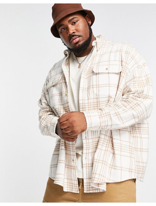 ASOS DESIGN extreme oversized brushed flannel check shirt in ecru