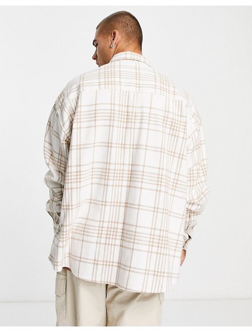 ASOS DESIGN extreme oversized brushed flannel check shirt in ecru